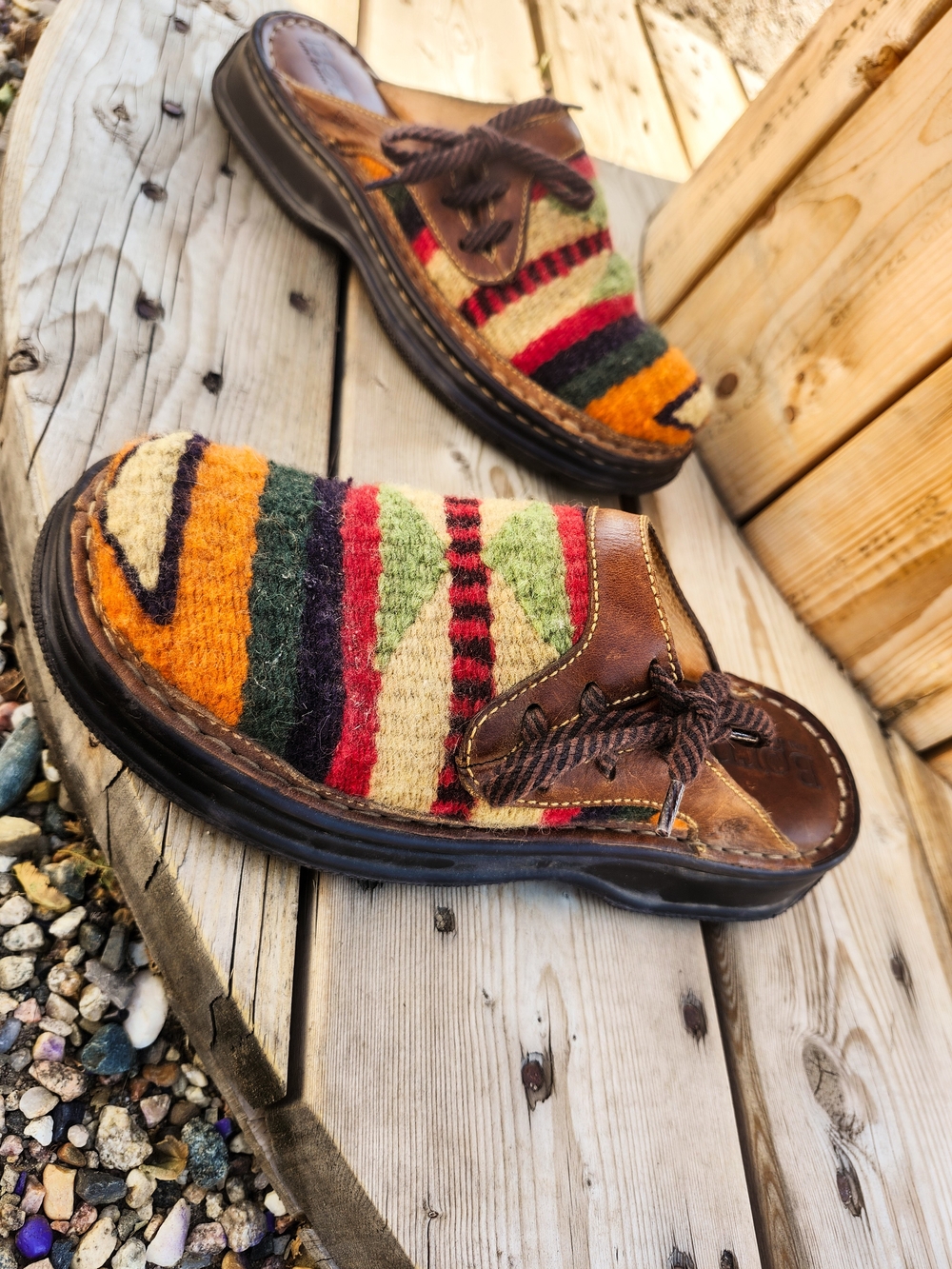 Born Handmade Leather Wool Blanket Mules Clogs Women's Size 7 Boho Artisan - Picture 6 of 9